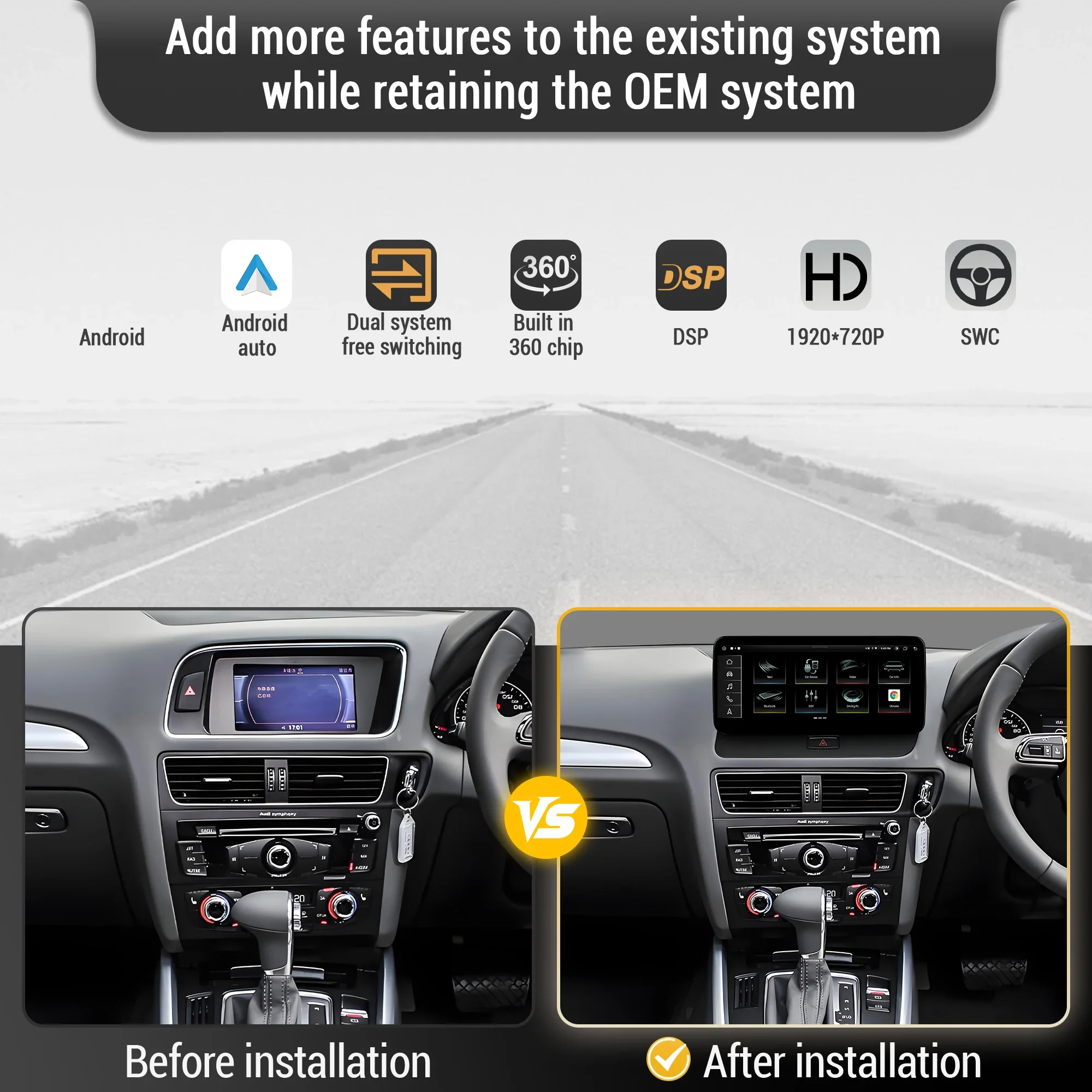 

10.25 inch Right Hand Drive Android 14 For Audi Q5 2009-2016 Car Radio Wireless Bluetooth Carplay Qualcomm Snapdragon 680 Screen