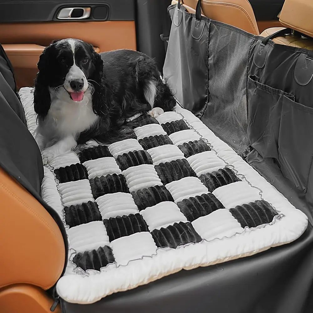 Non-Slip Washable Dog Seat Protector, Travel Mat for Cars, SUVs, and Trucks (Black/White, 59L x 27.5W)