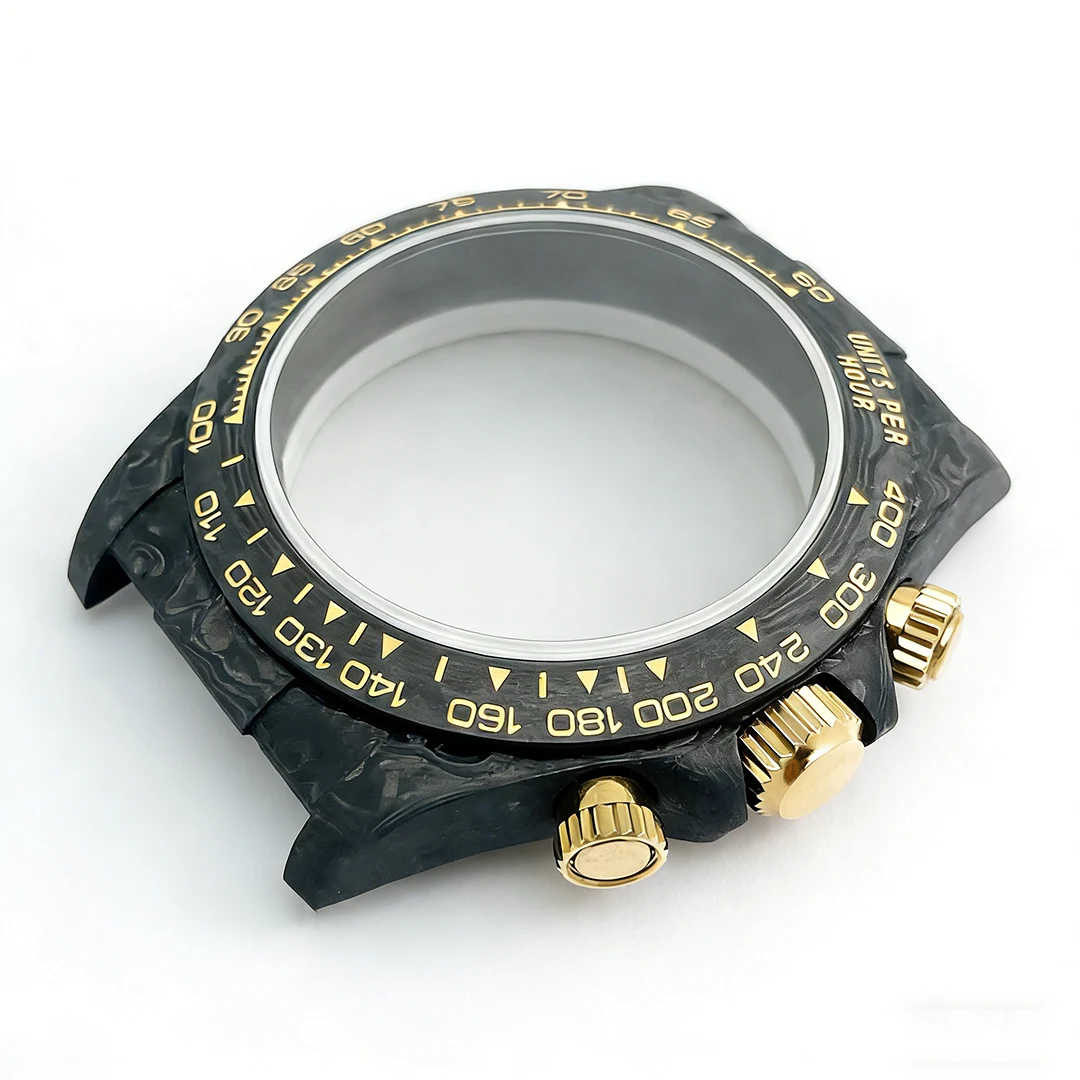 4130 Movement Carbon Fiber Case 38mm Carbon Fiber Bezel Sapphire Glass Multi-functional Watch Case Waterproof case