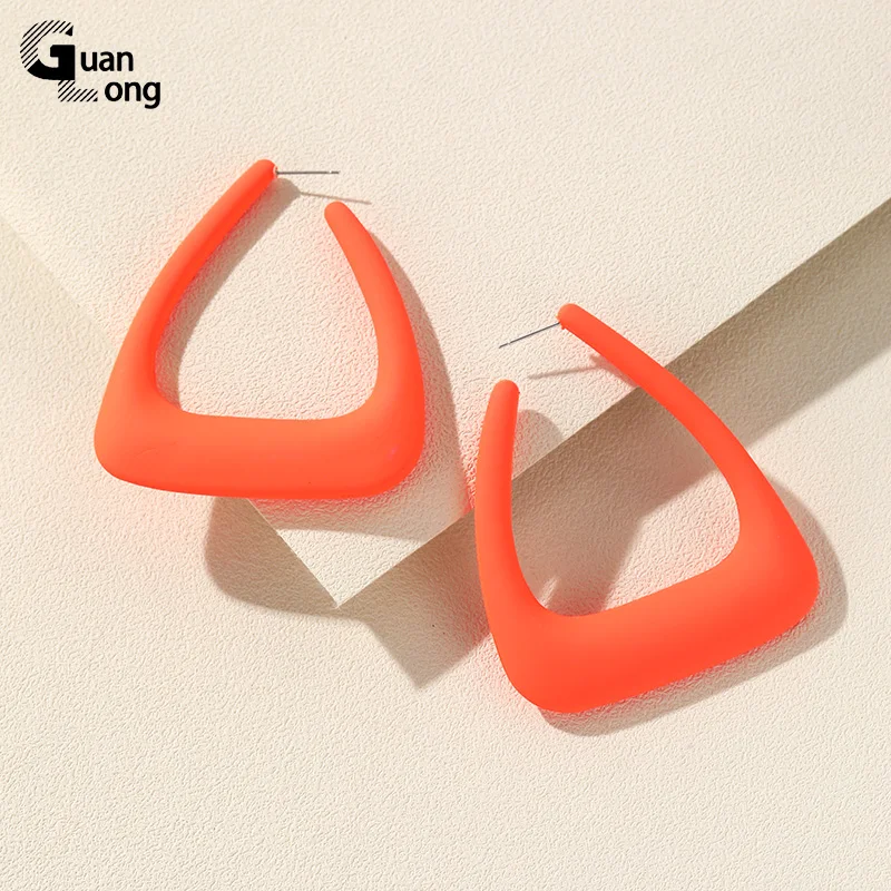 GuanLong Korean Geometric Triangle Hoop Earrings for Women Big Colorful Resin Ear Ring Girls Ladies Geometric Large Party Gifts