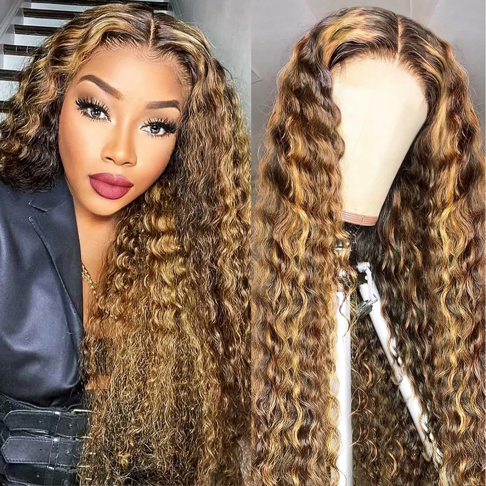 

Highlight Honey Brown Curly Lace Front Human Hair Wigs 13x6 13x4 Ombre Colored Peruvian Deep Wave Lace Frontal Wigs For Women