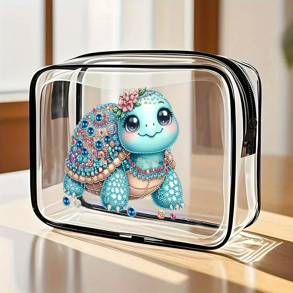 حقيبة أدوات الزينة للسفر من مادة PVC بنمط السلحفاة، تخزين متعدد الأغراض #6