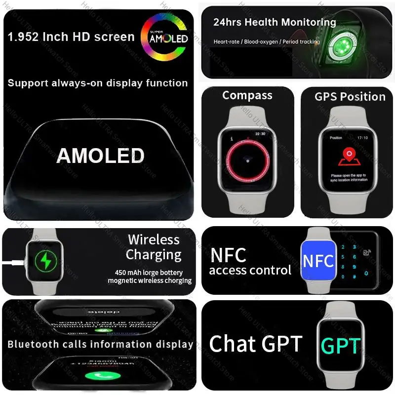 2024 Nuovo Smart Hello Watch Serie 10 46mm AMOLED 4G ROM GPT NFC Bussola Bluetooth Chiamata Orologio Smartwatch Uomo Donna PK 3 Pro Plus