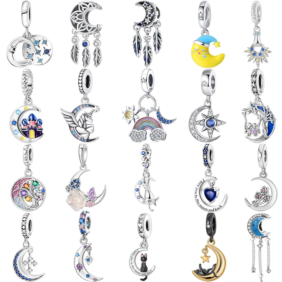 

Original 925 Sterling Silver Moon Rainbow Castle Tree of Life Unicorn Charm Beads for Pandora DIY Bracelet Women's Jewelry Gifts