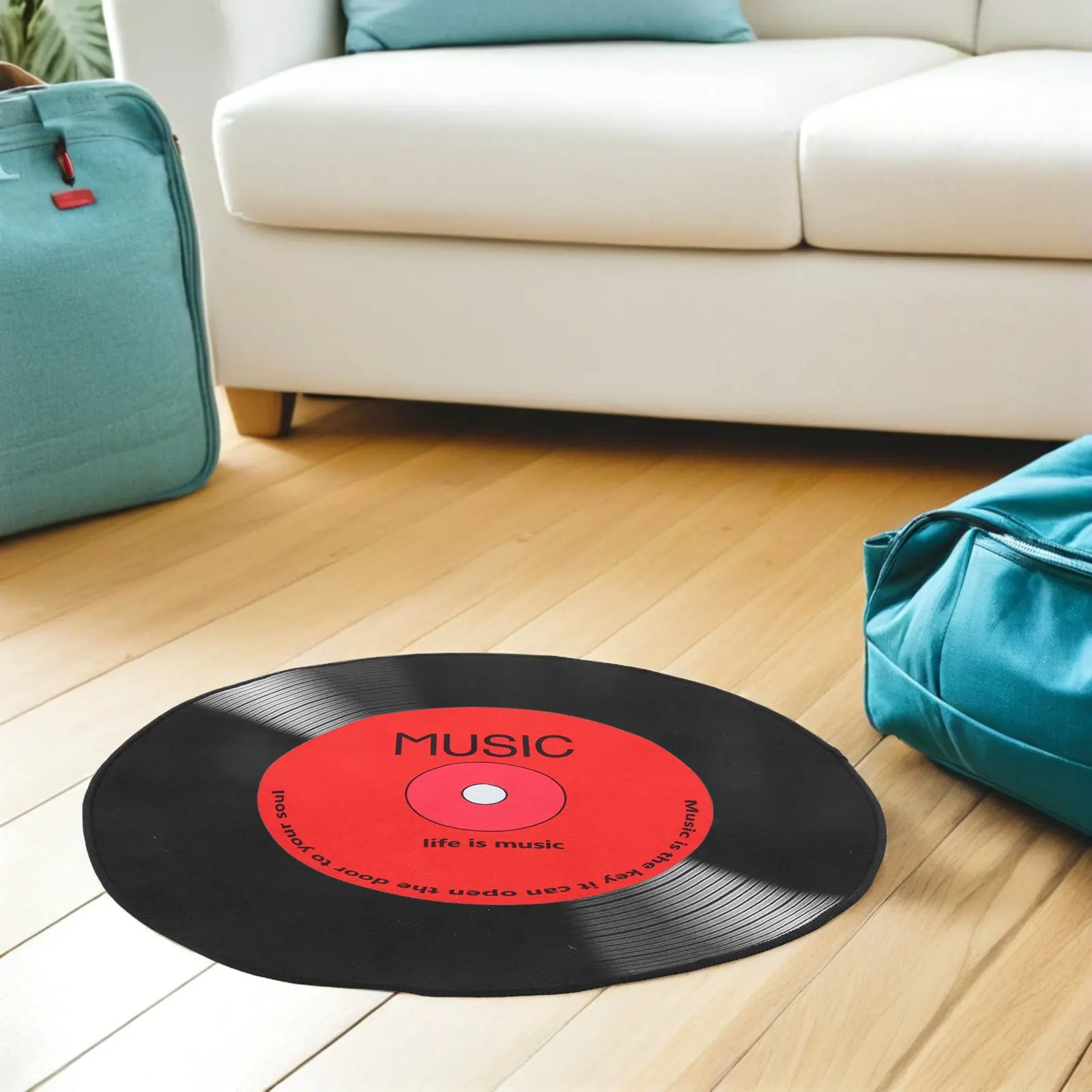 Vinyl Record Round Rug Non-Slip Circle Area Rug Large 60Cm Music Record Carpet for Living Room Bedroom Dining Room Home Decor