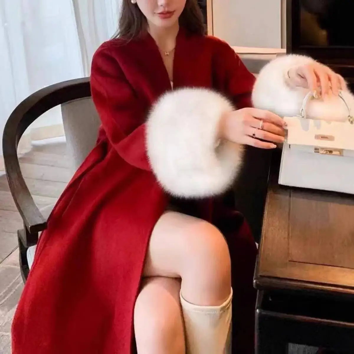 BJTZ Fox Fur Classic Long Double-Sided Pure Wool Coat For Women 2025 New Autumn Winter High-End Woolen Jacket
