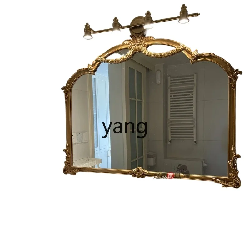 

Yjq Retro Bathroom Mirror Wall-Mounted Desktop Vanity Mirror Carved Smart Three-Sided Bathroom Cosmetic Mirror