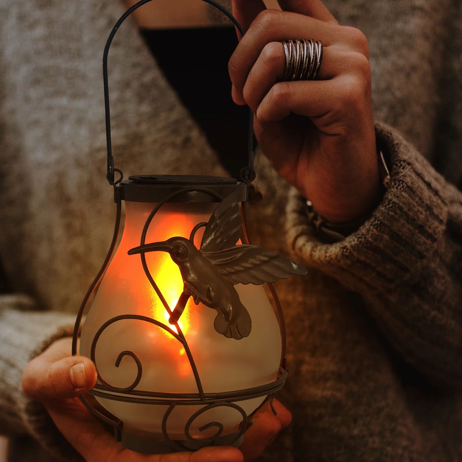 1 قطعة ضوء الشمس فراشة ديكور فانوس معلق حديقة في الهواء الطلق تعمل بالطاقة الشمسية الحديد الزجاج مصباح بعمود قلادة الخفيفة #4