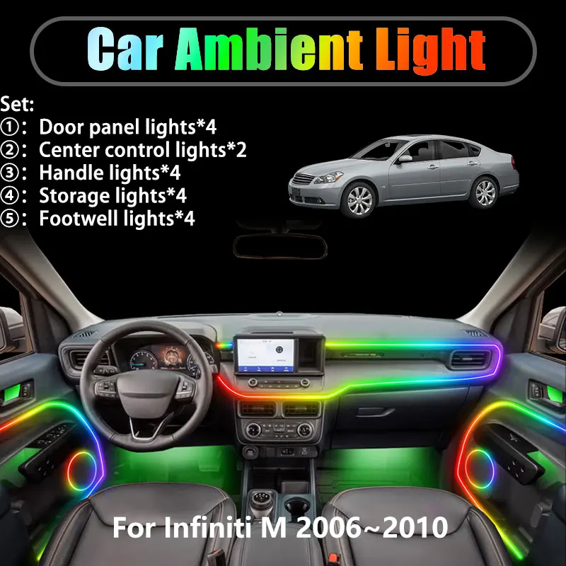 For Infiniti M 2006~2010 Y50 Nissan Fuga 2/18 in 1 Car ambient lighting Led trunk interior led lights USB RGB Ensemble Streamer