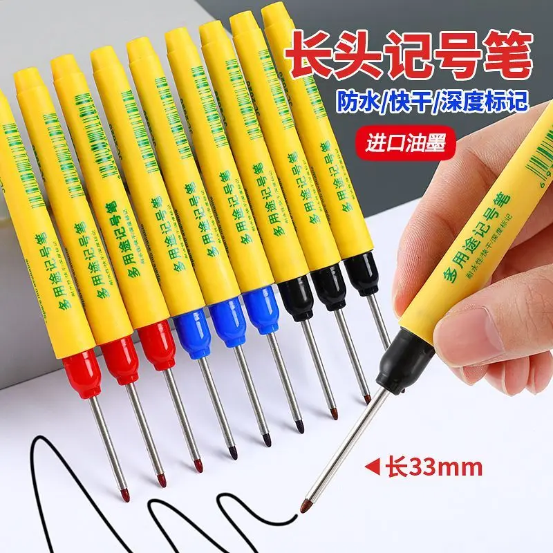 33mm Black Long Tip Deep Hole Head Marking Pen Bathroom Decoration Waterproof Ink Wood Working permanent Oily 3/1pcs