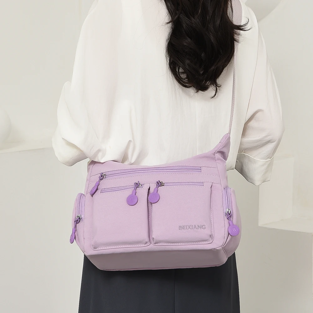 Leichte Damen-Umhängetasche aus Nylon mit mehreren Taschen, lässiger Oxford-Stoff-Reiserucksack, großer Tagesrucksack, Schultertasche B – Detail 13