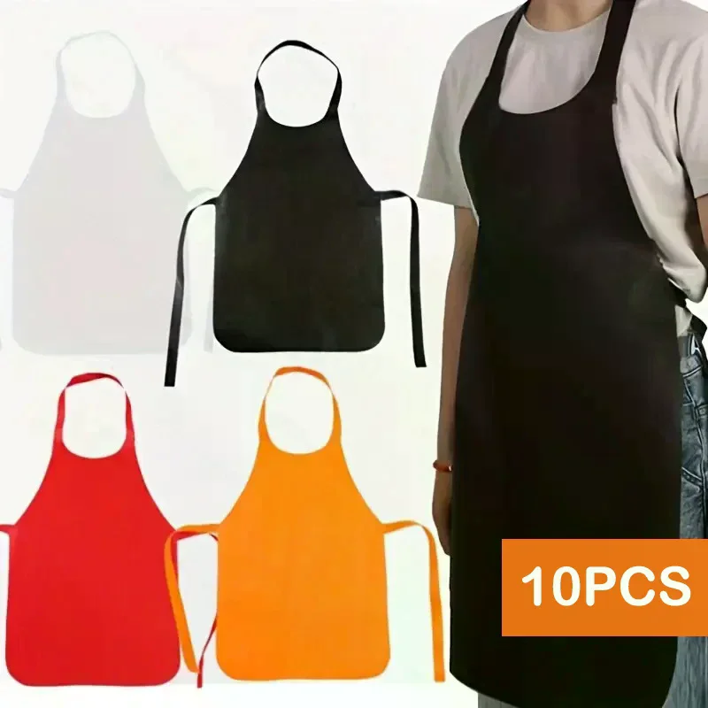 10pcs Disposable Non Woven Aprons Kitchen Aprons Solid Color Anti-fouling Breathable For Cooking, BBQ, Waiters, Hairdressing