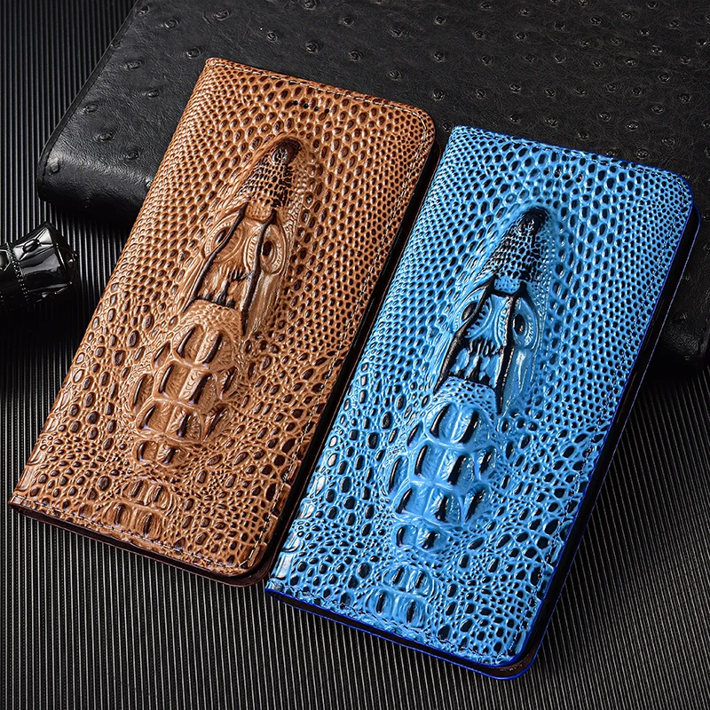 

For Huawei Pura 80 70 P60 P50 P40 P30 P20 P10 Pro Plus Ultra Lite Art Case Crocodile Head Genuine Leather Flip Phone Cases Cover