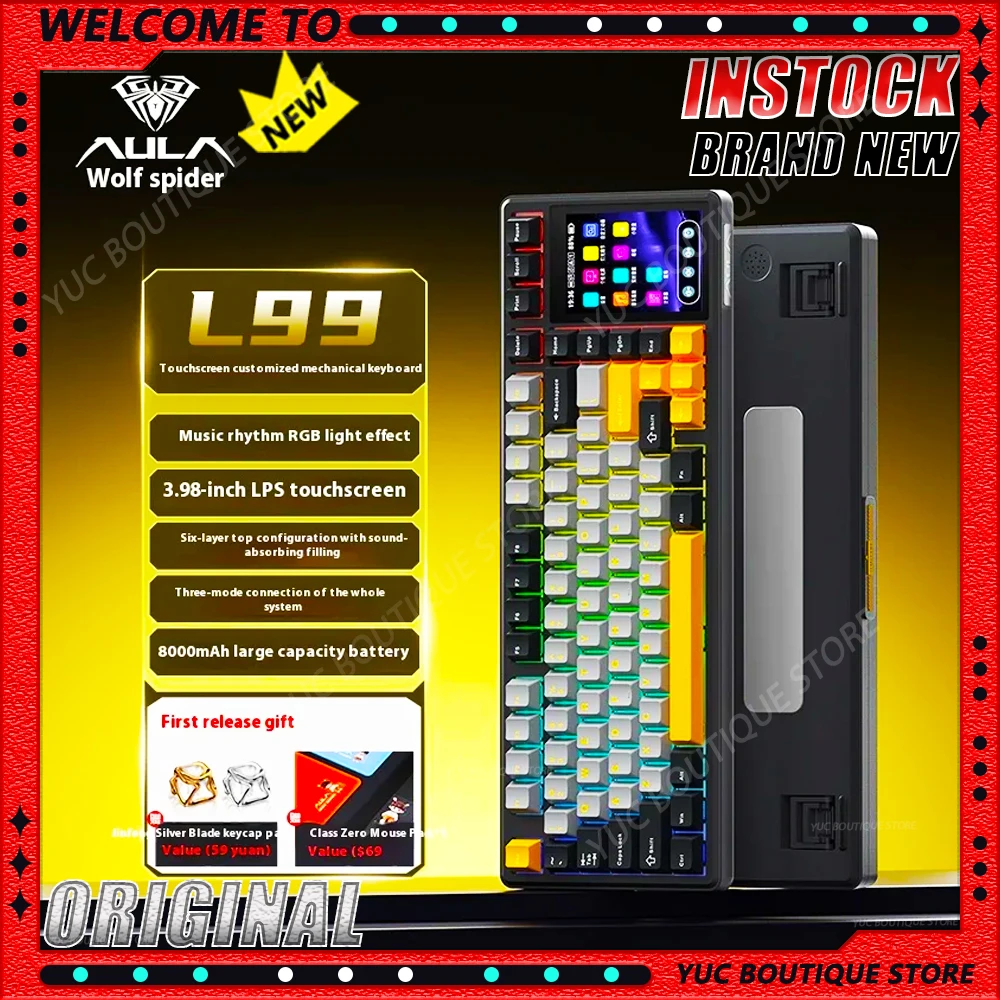 

Новая беспроводная 3-режимная клавиатура AULA L99, игровая механическая клавиатура, сенсорная офисная игровая ПК, специальная клавиатура