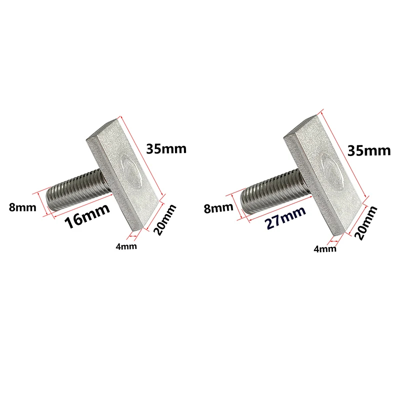 Boulon en T à vis en acier inoxydable 304, bande de roulement bal 37Thule Yakima Pro Rola, toit T1, accessoires d'auvent M8, 16mm, 27mm