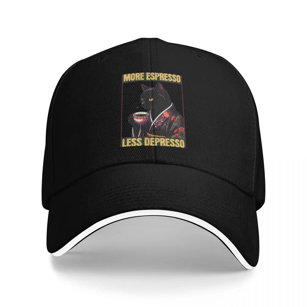 More Espresso Less Depresso Meme - Funny Coffee Cat Vintage Poster Baseball Cap Snapback Cap Rugby Mens Tennis Women's