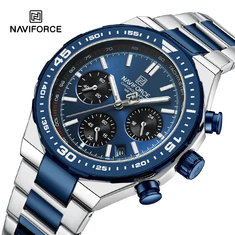 

NAVIFORCE Creative Multifunction Men's Watch Date Display Stainless Steel Band Man Quartz Wristwatch 3ATM Waterproof Chronograph