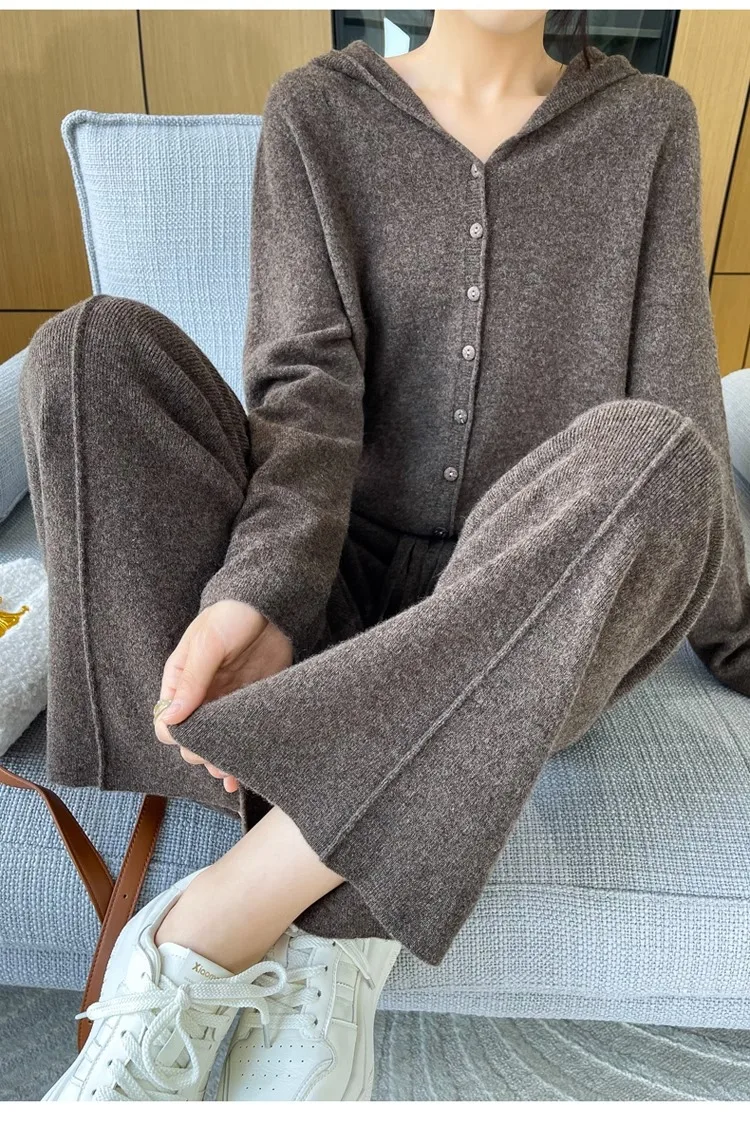 2024 High-end Cashmere Temperament Wide-leg Pants Women's High Waist 100 Pure Wool Pants Loose Casual Straight Outer Trousers
