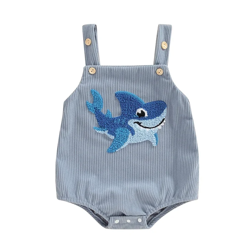 Baby Suspender Overalls Girls Boys Summer Bodysuits Dinosaur/Shark Embroidery Sleeveless Romper Newborn Infant Clothes New