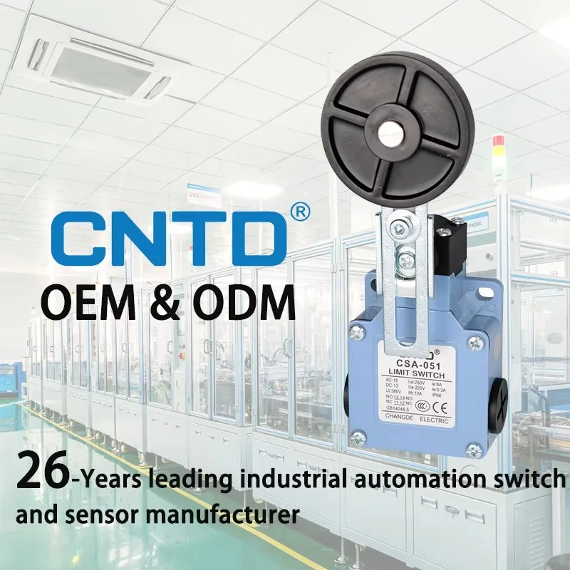 CNTD CSA-051 Adjustable Swing Rod Plastic Roller Type Vertical Limit Switch Travel Switch for Elevator 10A Max Current IP66