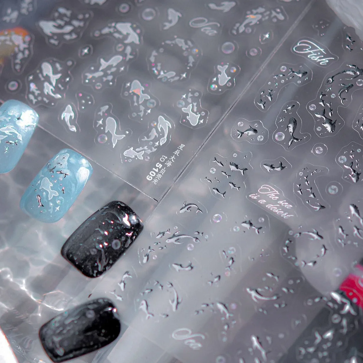 حالمة شيك المحيط عناصر النجوم البحر الضحل من الأسماك مدرسة فقاعات الماء لاصق مسمار الفن لاصقة تزيين مانيكير الشارات