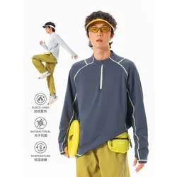 Autumn Winter Zipper Stand Collar Outdoor Track T Shirt Men Women Fashion Loose Casual Long Sleeve Sport Fleece T-shirt