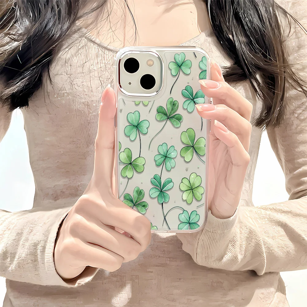 

Полноэкранный чехол для телефона с четырьмя листами клевера для IPhone 16 16E 15 14 Pro Max 11 12 13 XS X XR 7 8 Plus Противоударный силиконовый мягкий чехол
