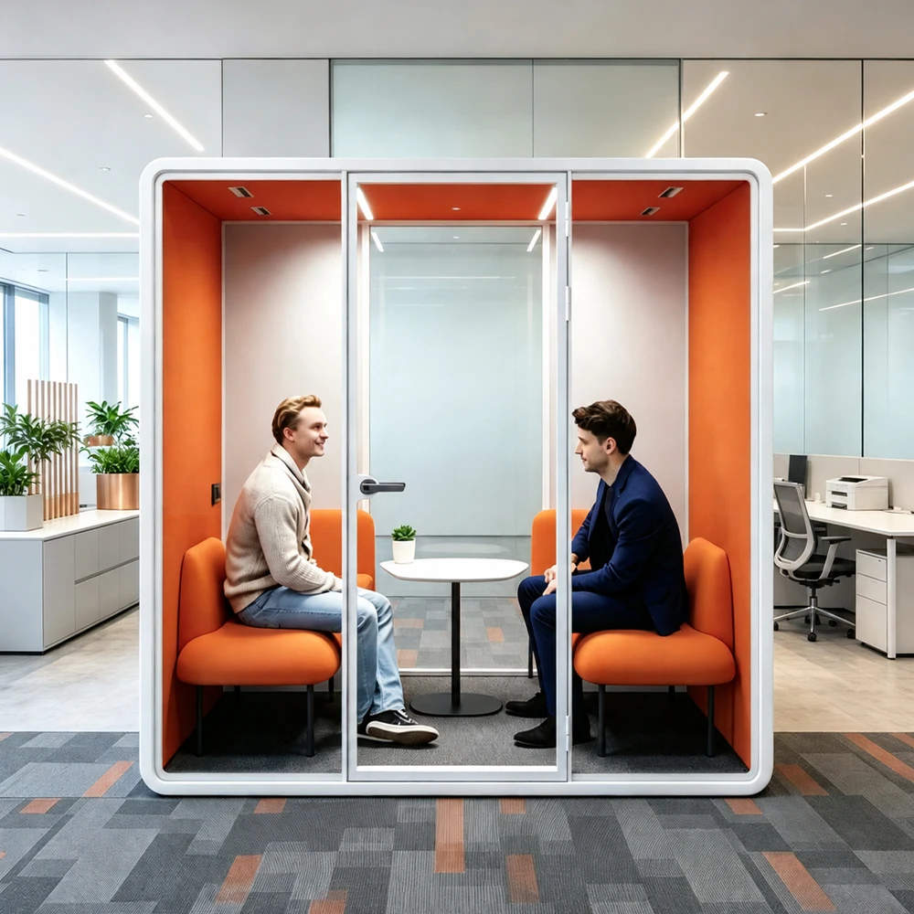 & Soundproof Office Pods 2 Person Acoustic Meeting Booth Glass Door Fabric Interior Modular CustomizableManufacturer Suppli