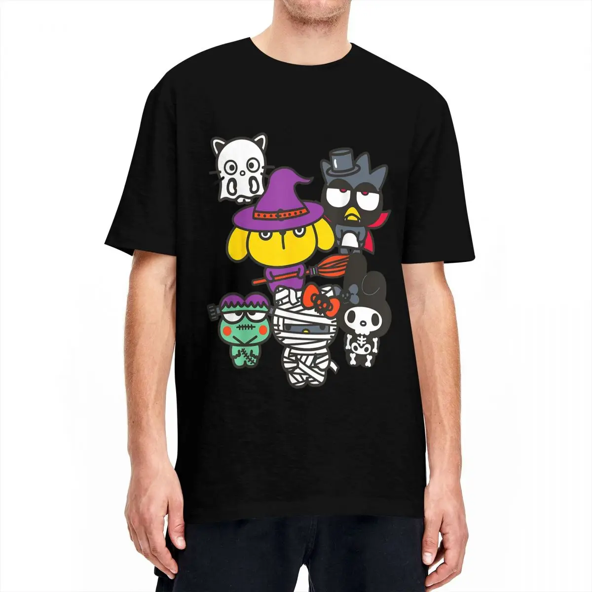 Men Women Hello Sanrio Characters Halloween T Shirts Cotton Clothes Vintage Short Sleeve Crewneck Tee Shirt Printing T-Shirts