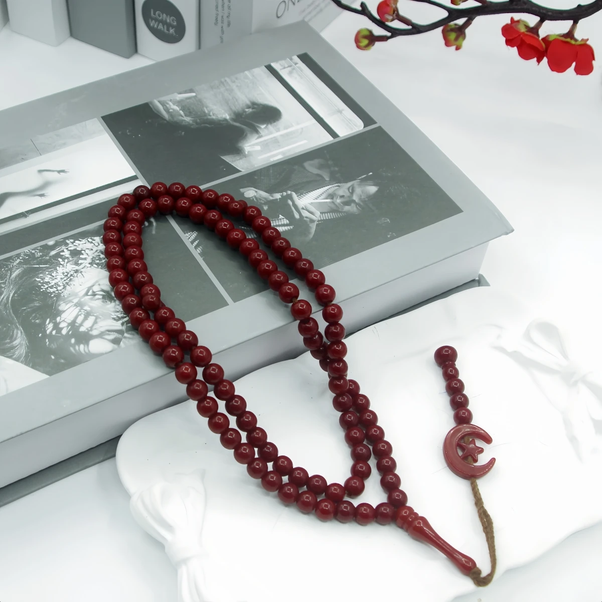 Islam Prayer Beads Tasbih 99 Beads Muslim 8 mm. Rosary Bead Moon Star Decorated Tassels Eid Ramadan Gift