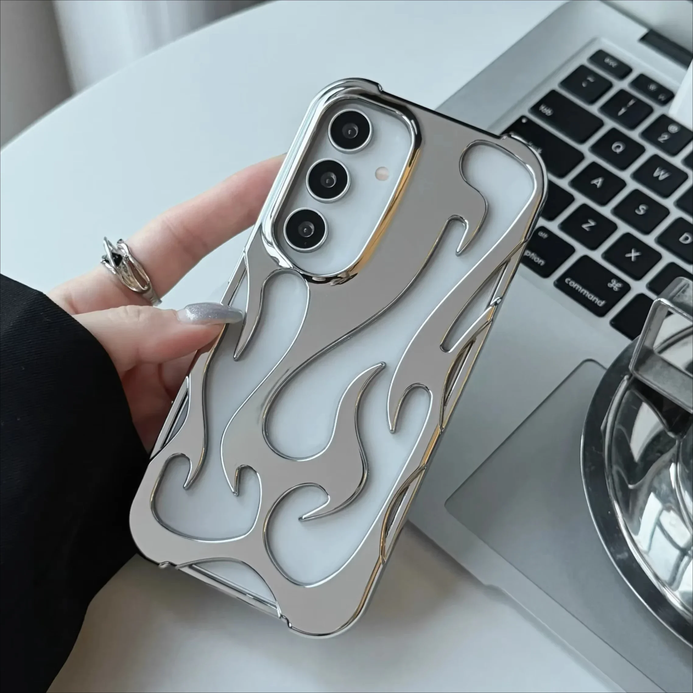 New 3D Flame pattern Case For Samsung Galaxy S25 S24 S22 S23 Ultra Plus A16 A06 A55 Fashion Hollow S