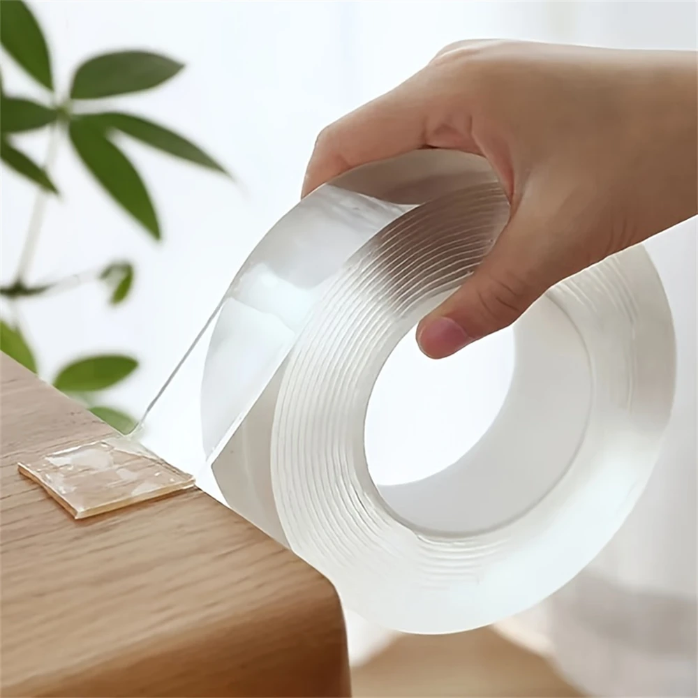 1-4Roll Strong Double Sided Tape，Clear Sticky Adhesive Nano Tape Tough Washable Waterproof Mounting Tape for Hanging Pictur