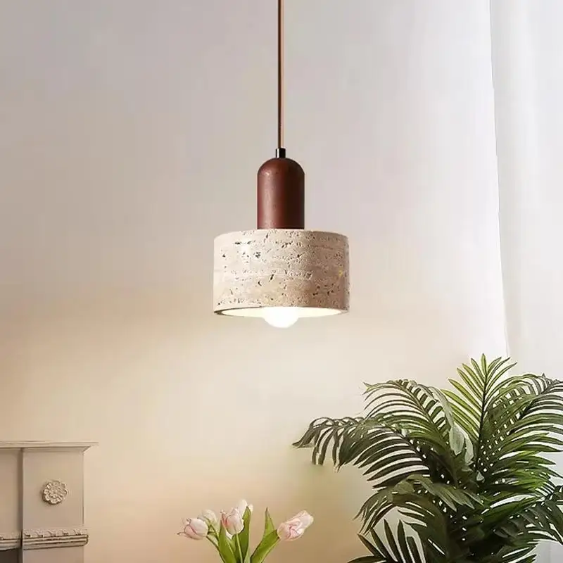 

Modern Popular Wabi Sabi Travertine Droplight Over Dining Desk Kitchen Island Yellow Marble Restaurant Decor Pendant Lamp Bedsid