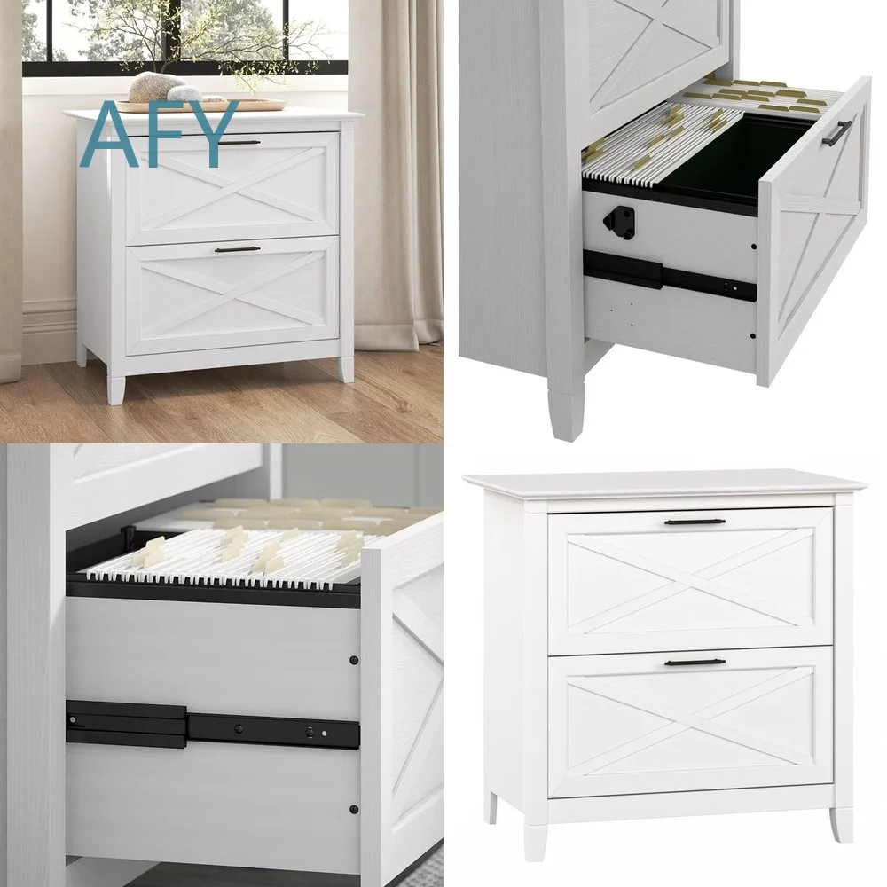 Western Style Horizontal File Cabinet with 2 Drawers for Home Office for Agritainment Pure White Oak X Design
