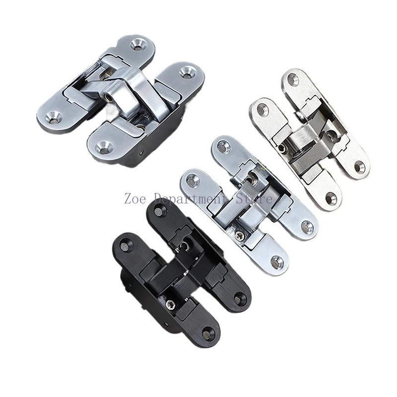 Three-dimensional adjustable invisible door hinge hidden solid wood door folding door zinc alloy hidden cross hinge hardware fur