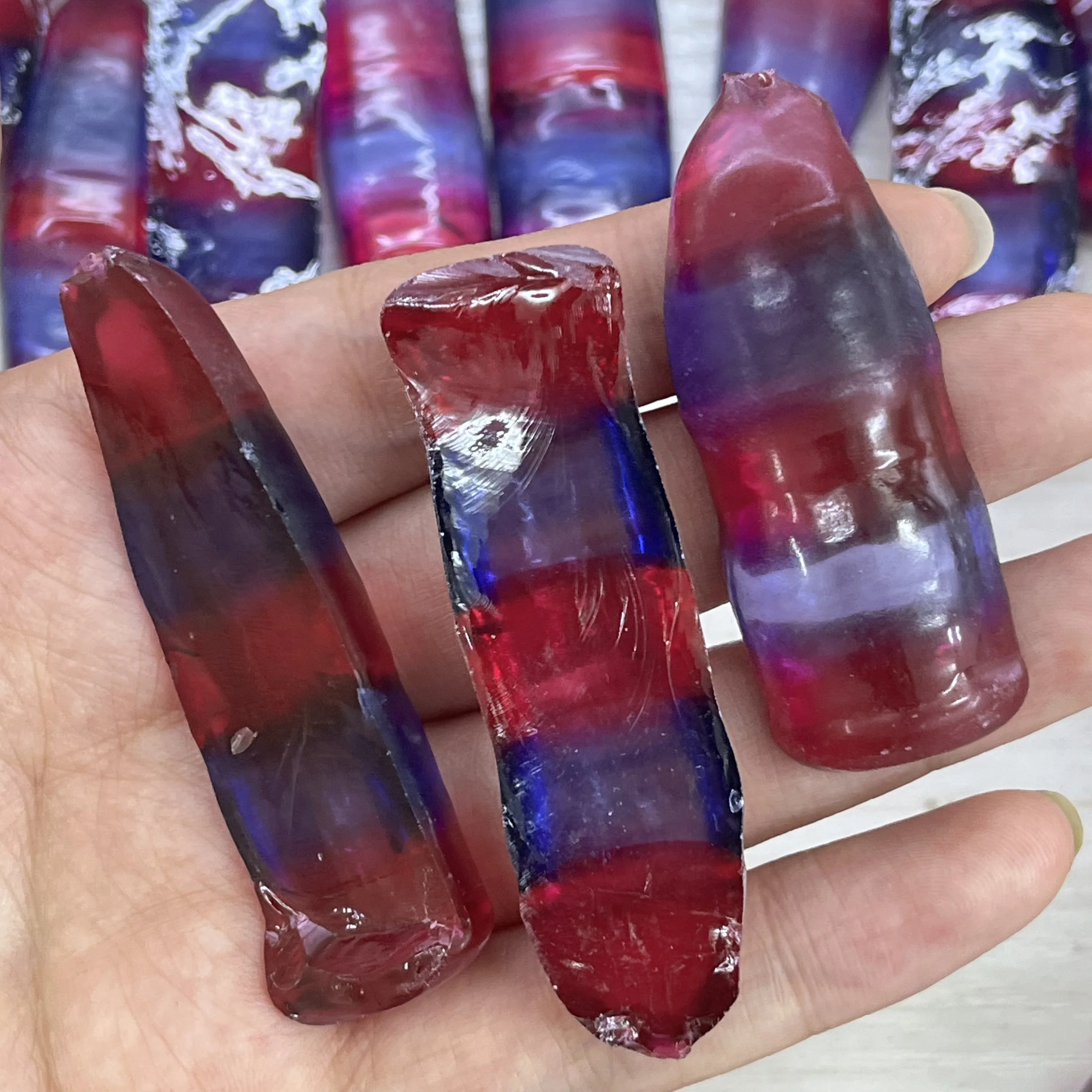 100g /Bag #32A Uncut Bi color Corundum Raw Materials Synthetic Gemstone Rough For Jewelry Making