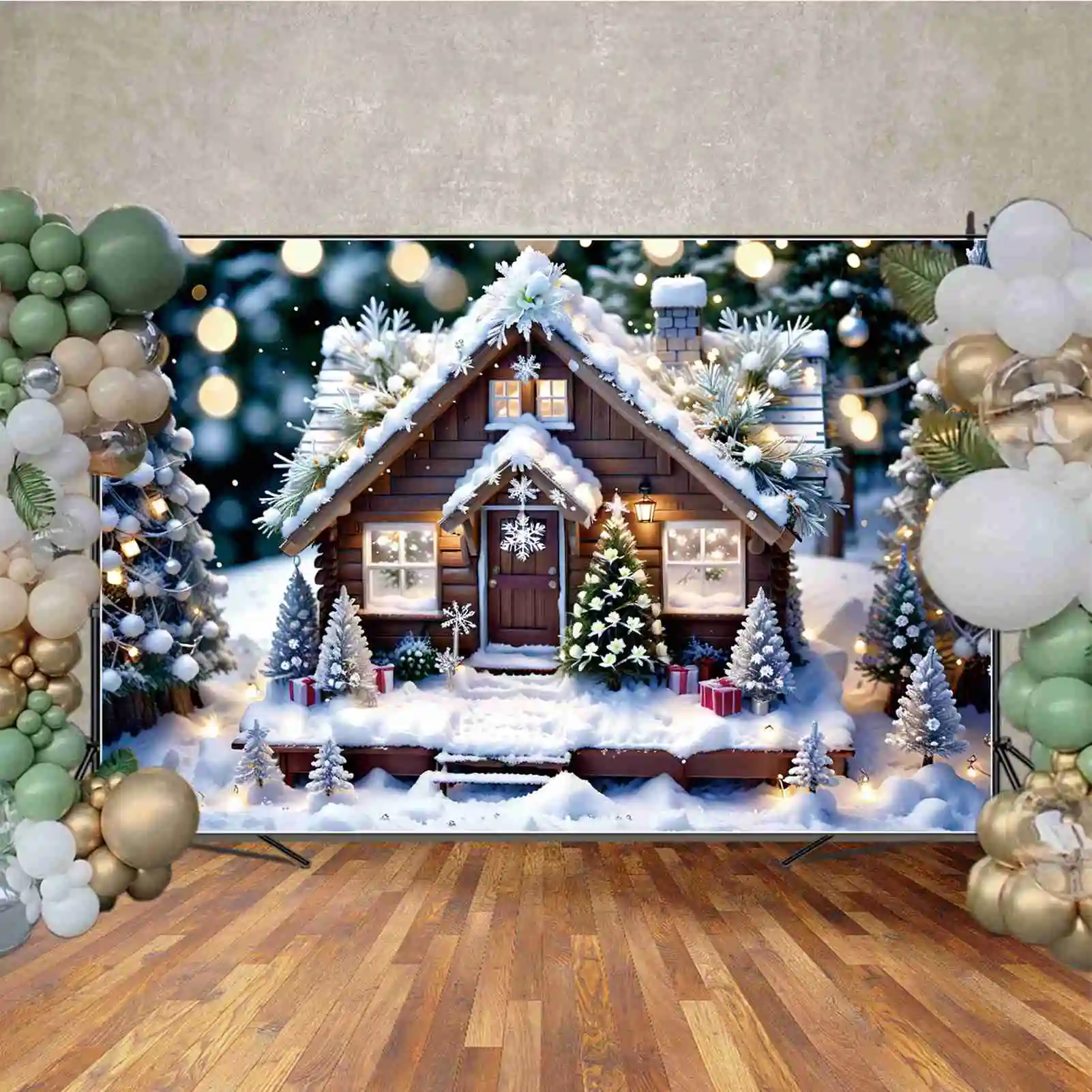 MOON.QG fondale novità natalizie nevicata albero cabina foto sfondo luce Bokeh Spot ornamento articoli da regalo puntelli fotografici