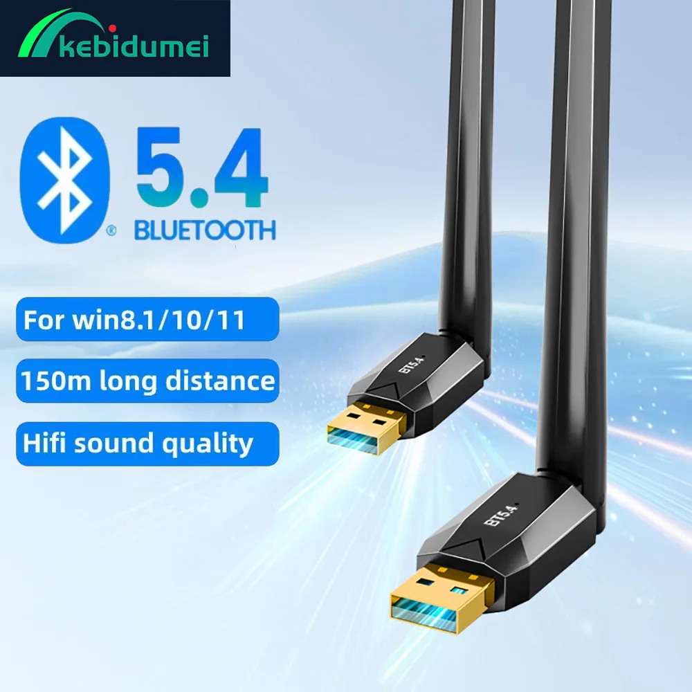 Kebidumei 150M Bluetooth 5.4 Adapter USB Dongle Driver Free for Win 11/10/8.1 Mouse Keyboard Handle Audio Receiver Transmitter