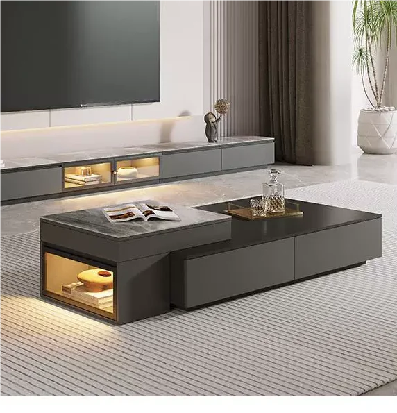 

#Light Luxury Rock Board Coffee Table Living Room Retractable Lifting Coffee Table