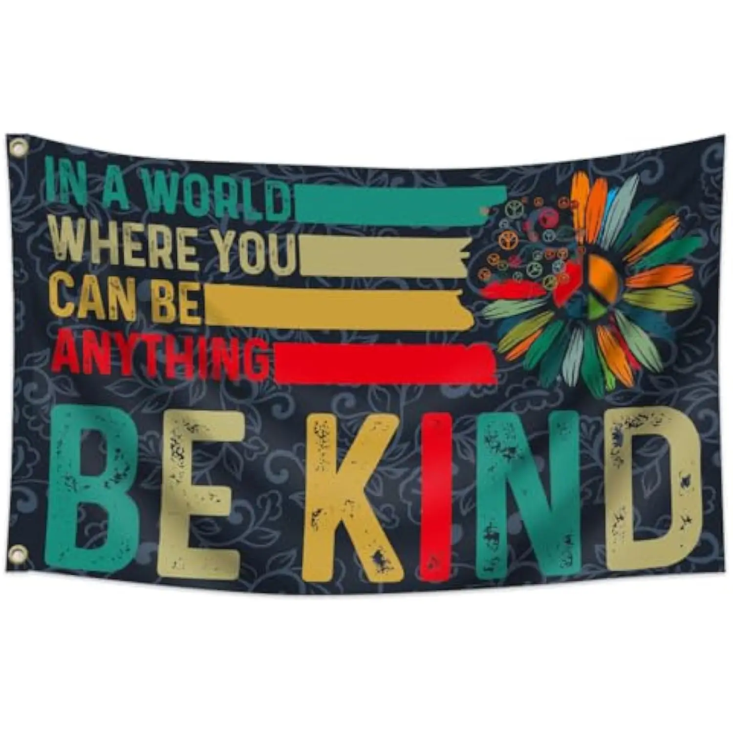 Be Kind Hippie Peace Sign Flower Garden Flag Durable Outdoor Yard Banner