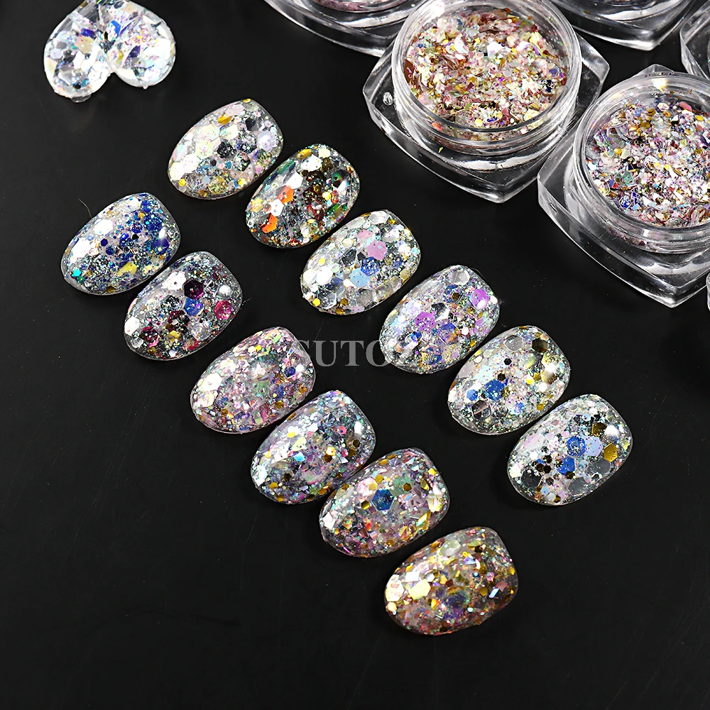 Purpurina holográfica 3D para uñas, lentejuelas de colores, láser brillante, fragmento Irregular, accesorios de manicura DIY, LEBDHJ01-12