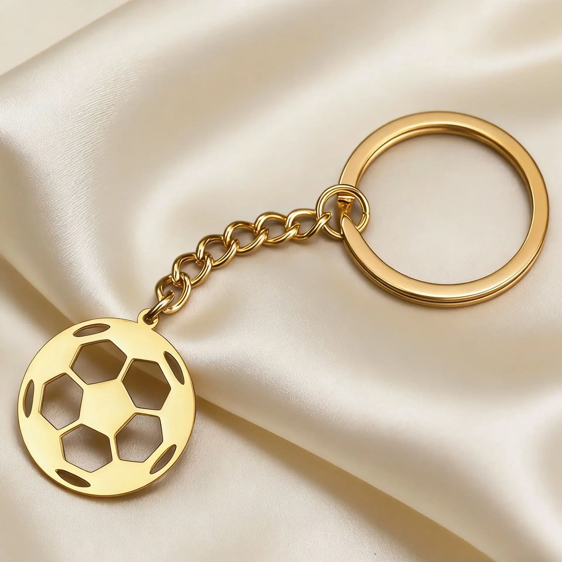 Punk Soccer Charm Keychains Stainless Steel Football Bag Car Pendent Key Rings for Women Men Fashion Jewelry Sports Fans Gifts