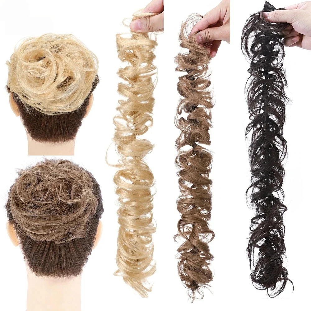 32g Remy Human Hair Chignon Messy Bun Scrunchies Rubber Band Haarband Updo Chignon Donut Roller Ponytails
