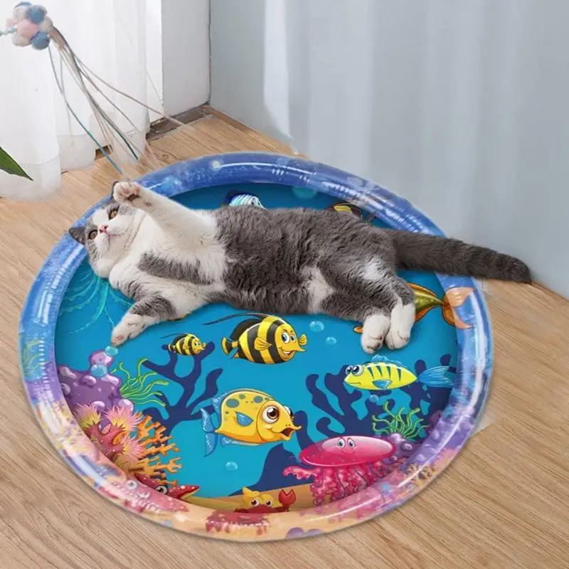 Summer Water Play Mat for Cats Interactive Cat Toys for Indoor Cats Sensory Water Pad for Cats Pet Game Water Sensor Play Pad