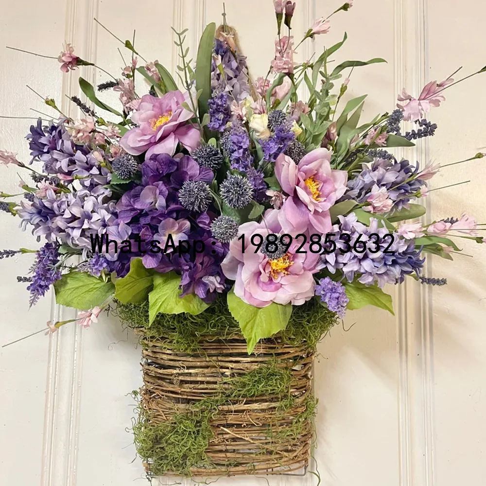 

ZZ Spring/Summer Pink Berries and Wildflower Door Hanging Basket Wreath Home Decoration Wildflower Door Hanging