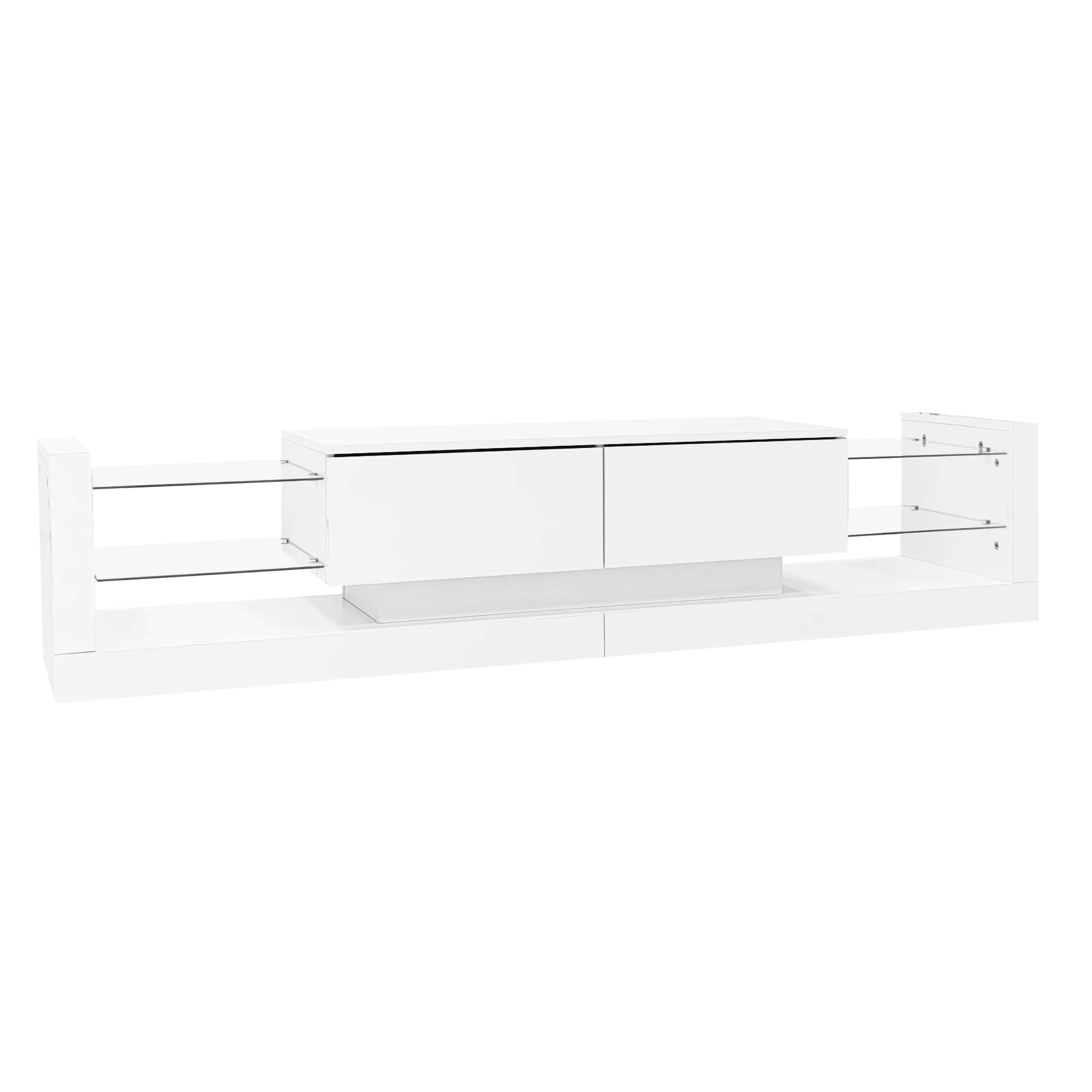 Hoogglans tv-meubel met LED-verlichting, 181 cm - Voor tv's tot 80 inch, glazen front, twee opklapbare laden