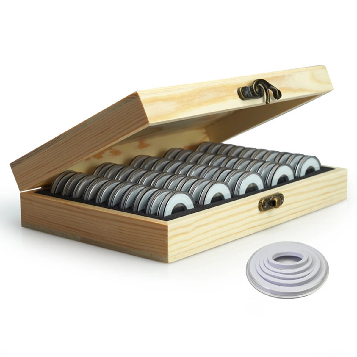 50 Slots Wooden Coin Collection Box Adjustable Coin Capsule Storage Case Foam Lined Commemorative Coin Medal Organizer Holder Box for Coin Collectors