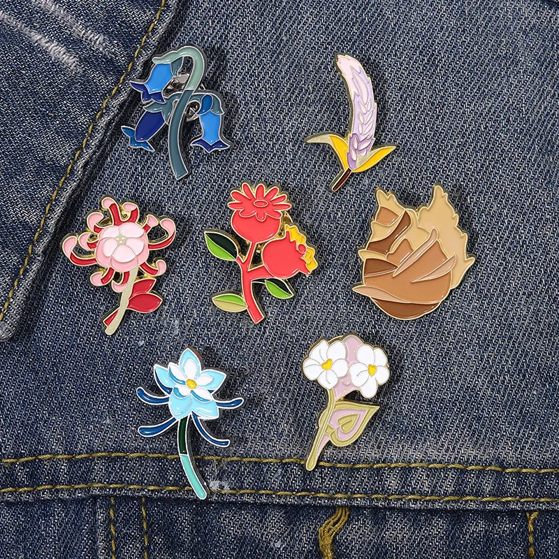 Creative Plant Flower Enamel Pins Yellow Pink Red Rose Sunflower Lavender Lily Alloy Badge Fashion Women Jewelry Gift For Friend