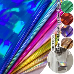 100x138cm PU/TPU/PVC Symphony Laser Leather Fabric Printed Mirror Artificial Leather Faux Leather For Diy Luggage Bag Material