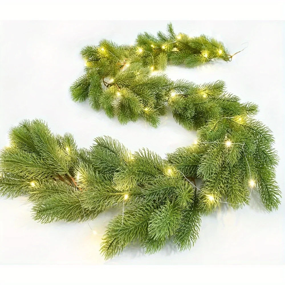 

6ft Christmas Green Garland with LED Lights Realistic Cedar Garland and Cypress Garland Holiday Fireplace Table Centerpiece